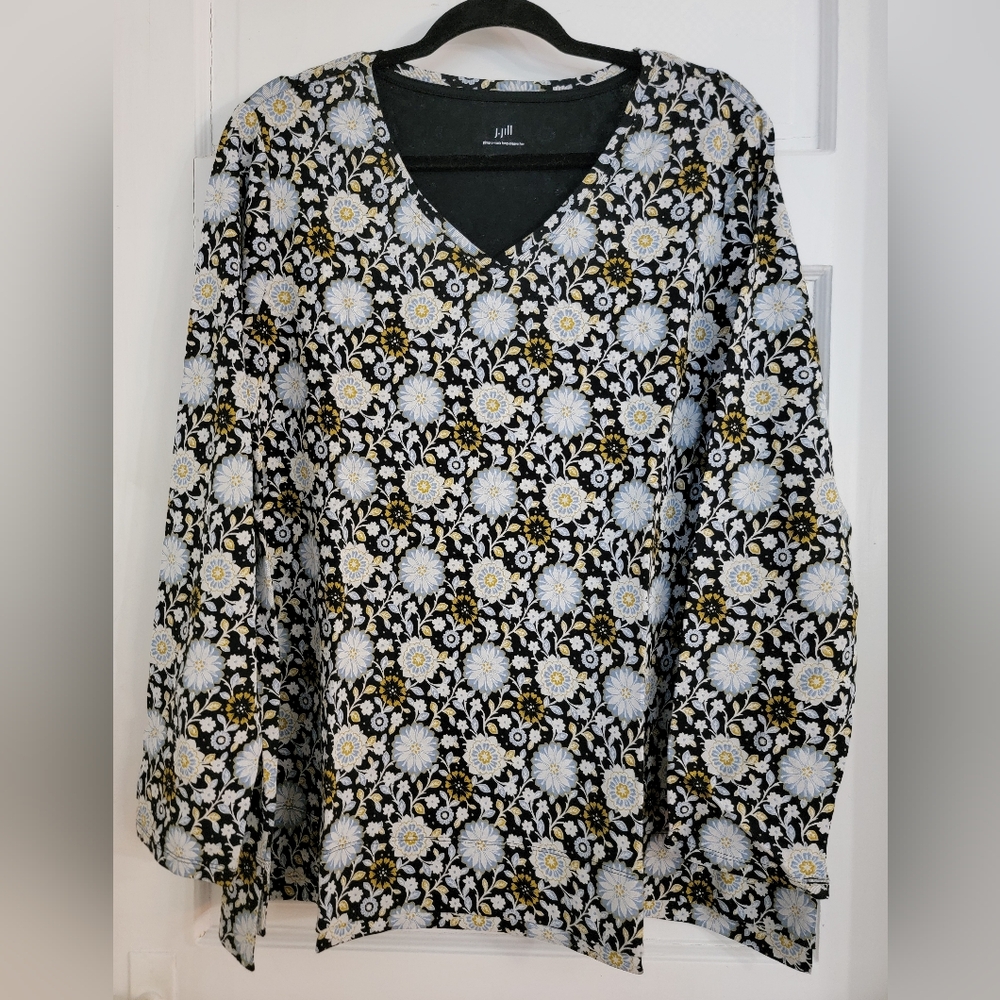 J.Jill Floral Pima V-Neck Women's Top Long-sleeve Tee